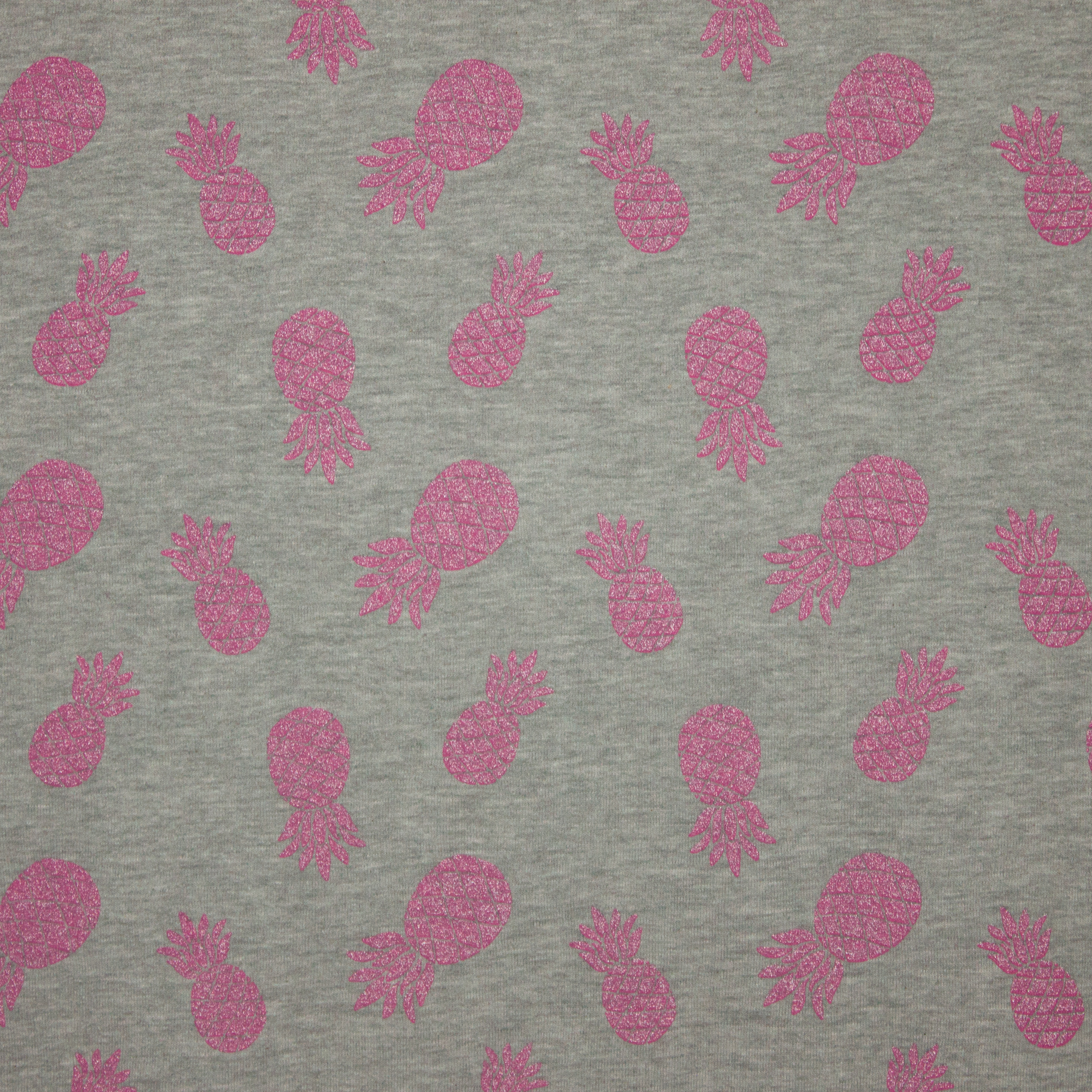 Sweaterstof met ananas in fuchsia glitter